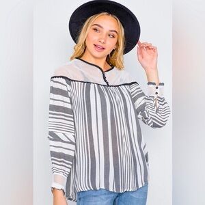 Hummingbird- Ivory Stripe Mash Combo Black Top